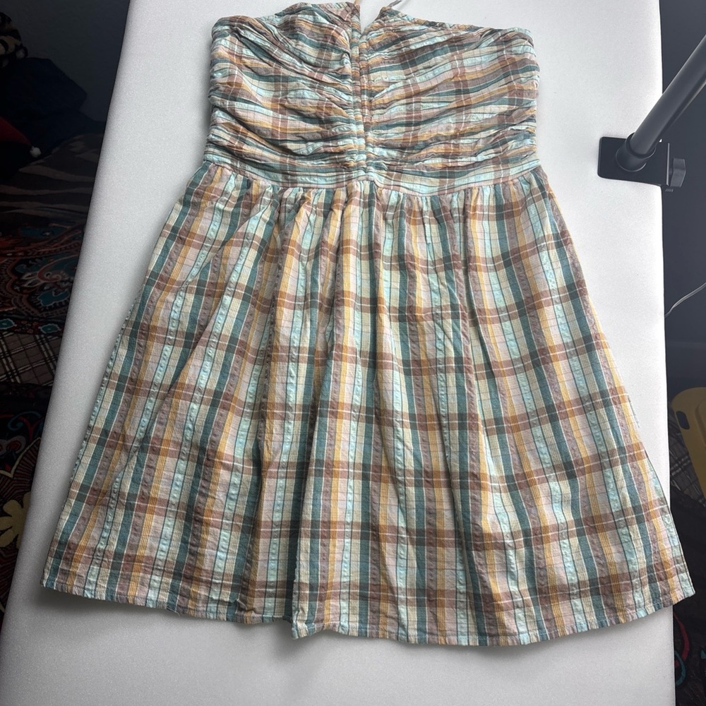 American Eagle Outfitters Strapless Dress - Blue and Brown